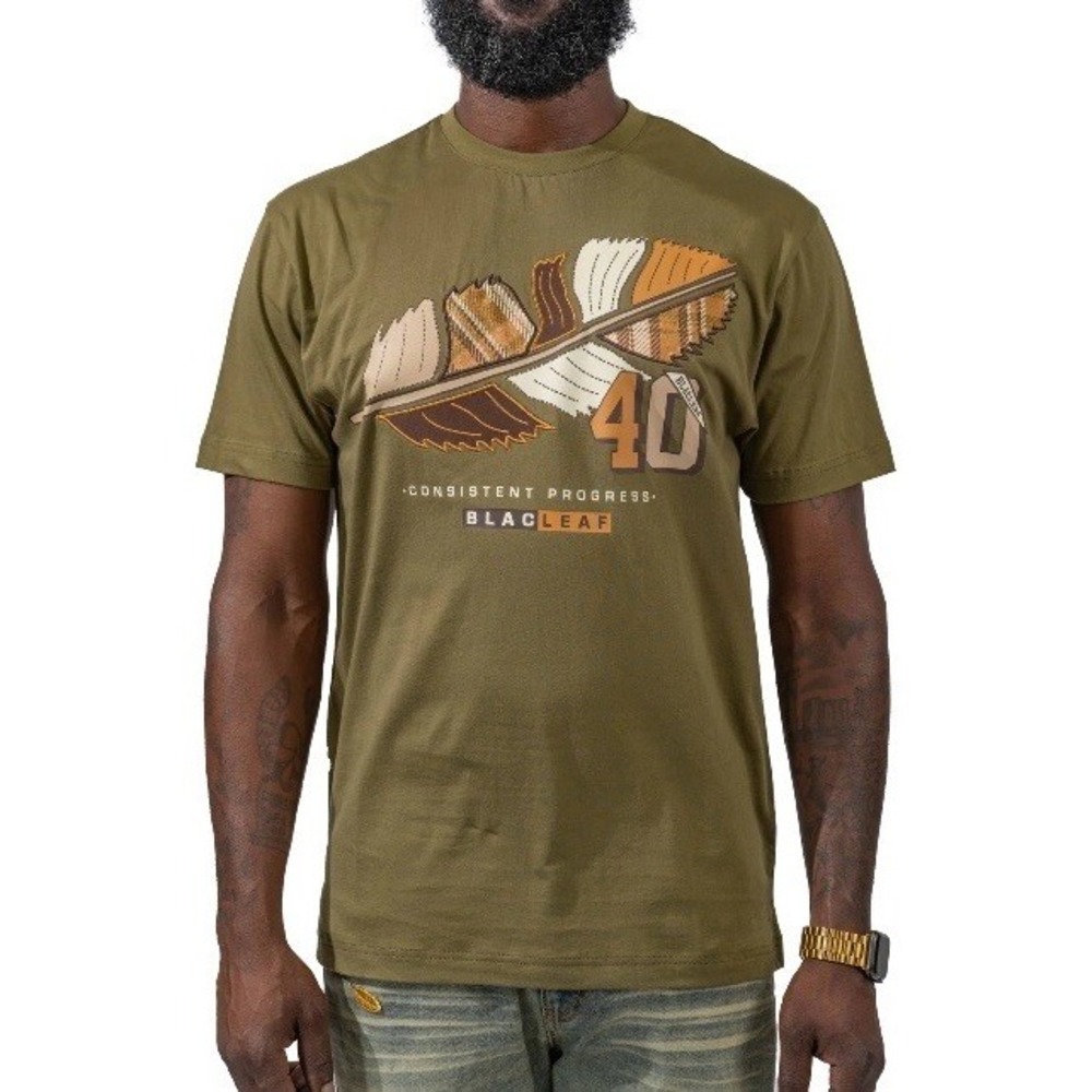 Men`s BLAC CONSISTENT PROGRESS PATCHWORK‎ LEAF Brand Quality T-Shirt Size L